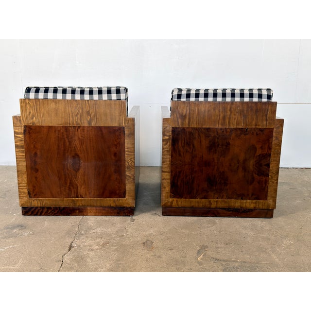 1930s Art Deco Club Armchairs in Burl Walnut, European, 1930s, Set of 2 For Sale - Image 5 of 14