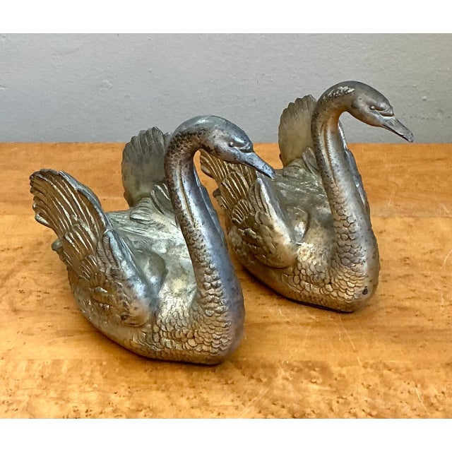 Vintage Ornamental Silver Swan Sculptures - Pair For Sale - Image 9 of 12