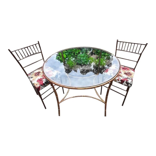 Chinoiserie Metal Bamboo Dining Table & Chairs For Sale