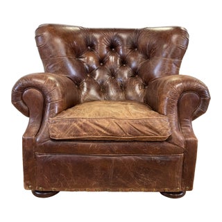 Vintage Restoration Hardware Tufted Leather Chair For Sale