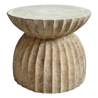 White Wash Scallop Hourglass Side Table For Sale