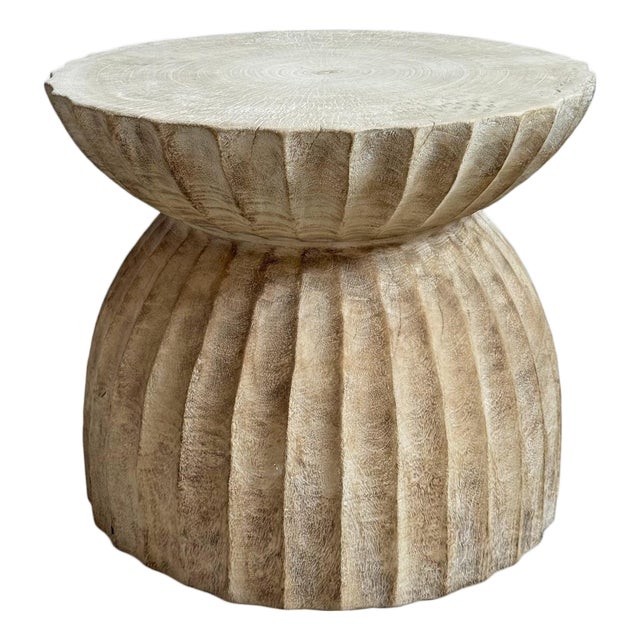 White Wash Scallop Hourglass Side Table For Sale