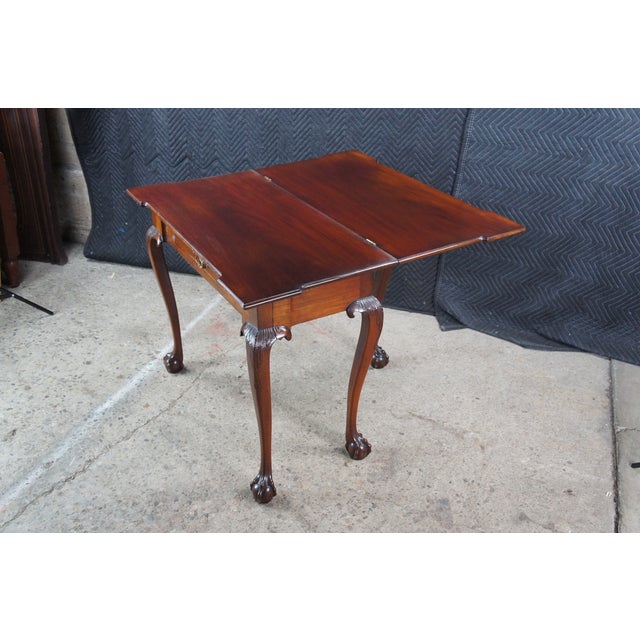 Antique George II Style Chippendale Mahogany Flip Top Claw Foot Card Game Table For Sale - Image 16 of 17