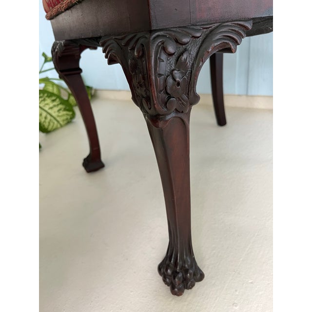 Late 19th Century C. 1870 Antique American Victorian Rococo Revival Mahogany Parlor Chair With Carved Crest, Ball-and-Claw Feet, Tapestry Upholstery For Sale - Image 5 of 13