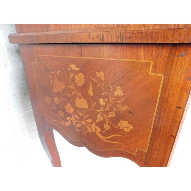 Metal Antique French Louis XV Style Marquetry Inlaid Cylinder Desk For Sale - Image 7 of 10