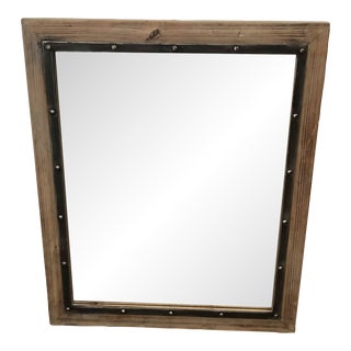 Wooden Rustic Hanging Mirror With Metal Accent For Sale