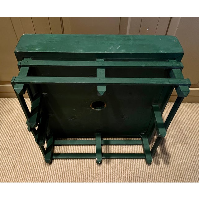 American Antique 1920's American Green Paint Decorated Wood Fence, Gate and Stand for Displaying a Feather Christmas Tree For Sale - Image 3 of 15