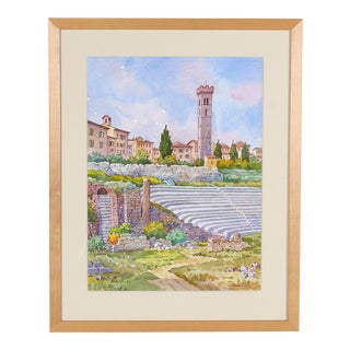 Vintage Italian Watercolor of Fiesole For Sale