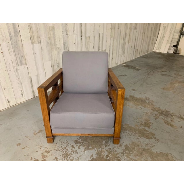 French modernist lounge chair for petite people or children. A dramatic combination of oak and mahogany and upholstery....