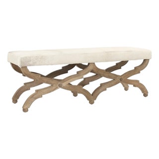 Crescenzo Double Bench - White Cowhide / Oak Frame For Sale