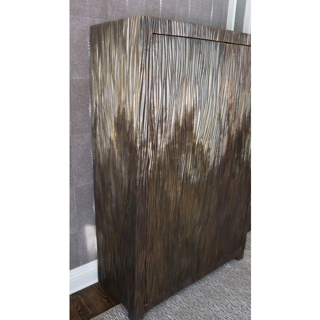 Contemporary Exceptional 66” Robert Kuo Limited Edition Signed Hand-Repoussé "Pleats" Copper Armoire For Sale - Image 3 of 15