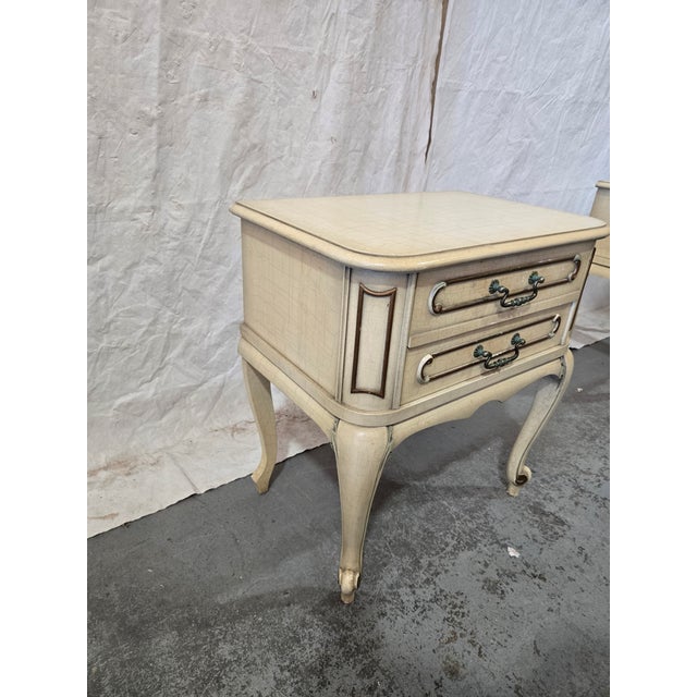 Pair of Vintage Louis XV Style French Provincial Crackle Finish Nightstands For Sale - Image 9 of 11