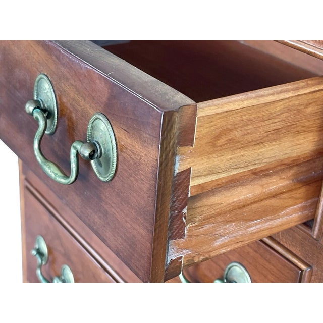 Stickley Chippendale Solid Cherry Three Drawer Nightstands With Original Brass Hardware, a Pair For Sale - Image 10 of 12