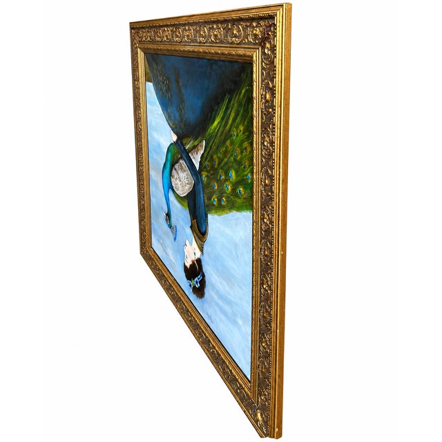 Vintage Painting of Woman With Peacock in Ornate Gold Frame – Contemporary Figurative Art For Sale In New York - Image 6 of 6