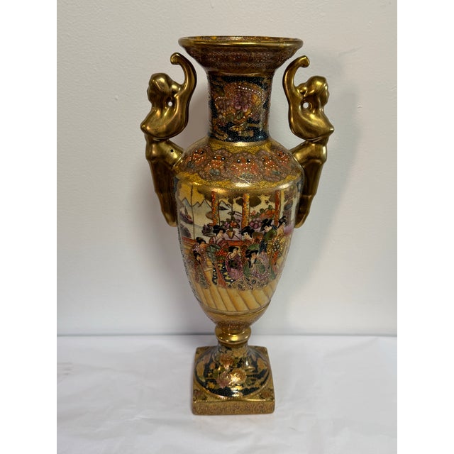 Gold Mid 20th Century Chinese Export Gilt Satsuma-Style Vase With Figurative Handles For Sale - Image 8 of 11