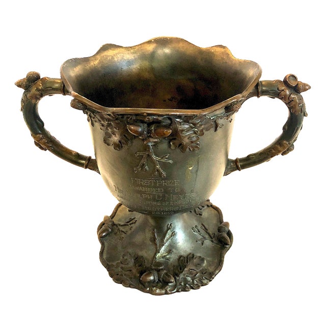 Art Nouveau Engraved Silverplate Trophy With Oak Leaves and Acorns For Sale - Image 9 of 12