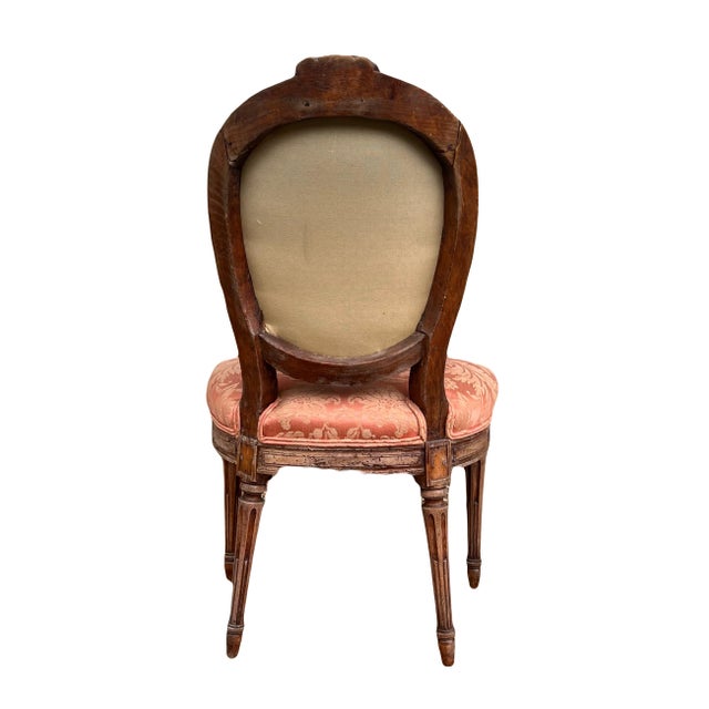 Antique 19th Century French Louis XVI Style Bergere Parlor Chair in Pink Jacquard Fabric and Pictoral Tapestry Backrest For Sale - Image 4 of 9