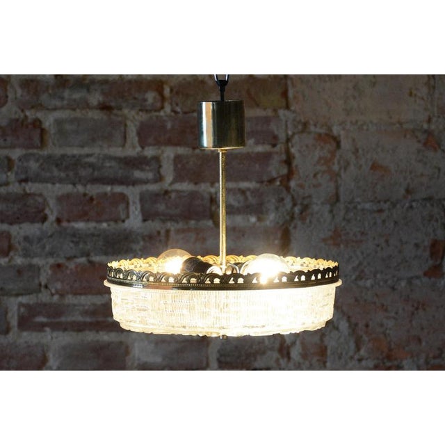Metal Mid-Century Chandelier in Glass and Brass attributed to Kamenický Šenov, Czech, 1960s For Sale - Image 7 of 10