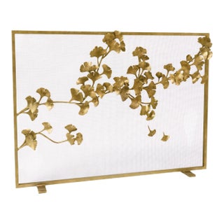Brilliant Gold Ginkgo Fireplace Screen Iron For Sale