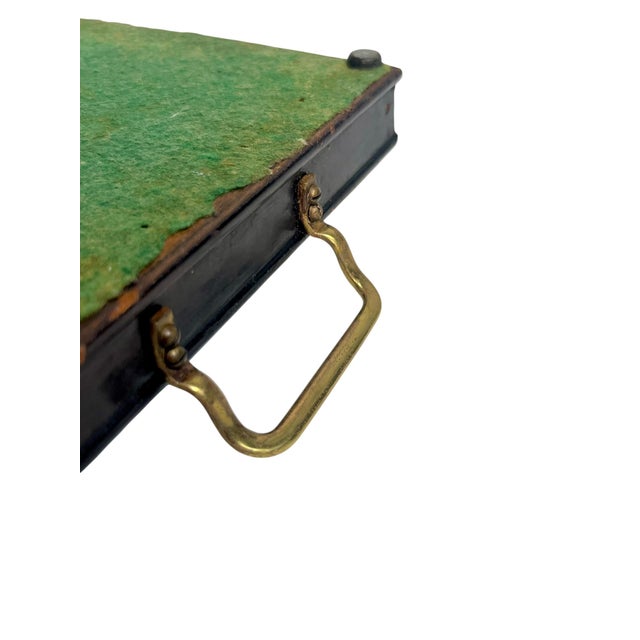 Antique English Glass Top Wood Tray With Brass Handles and Brocade Fabric For Sale - Image 14 of 16