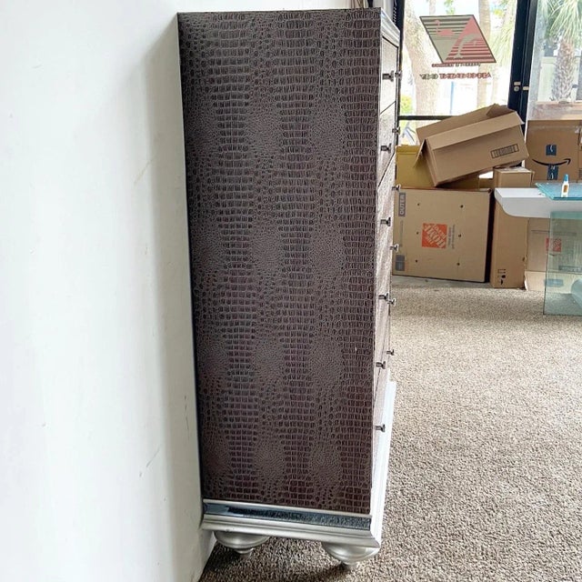 Metal Hollywood Swank Faux Gator Highboy Secretary Desk Combination by Michael Amini For Sale - Image 7 of 13