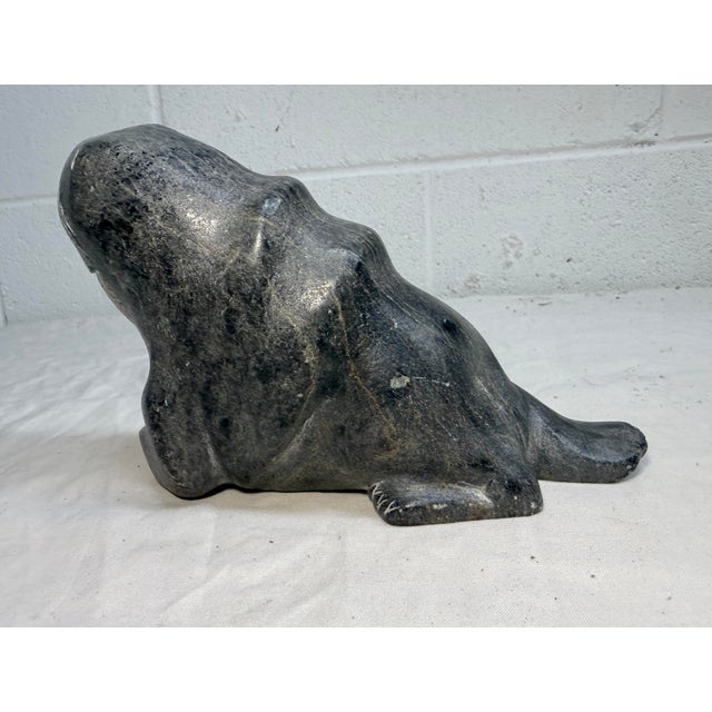 Big Antique Hand Carved Soapstone Canadian Eskimo Walrus Sculpture Inuit Statue For Sale - Image 11 of 13