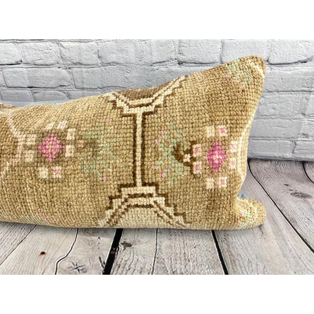 Turkish 14 x 35 Lumbar Kilim Rug Dream Sanctuary Turkish Pillow Cushion Cover For Sale - Image 3 of 4