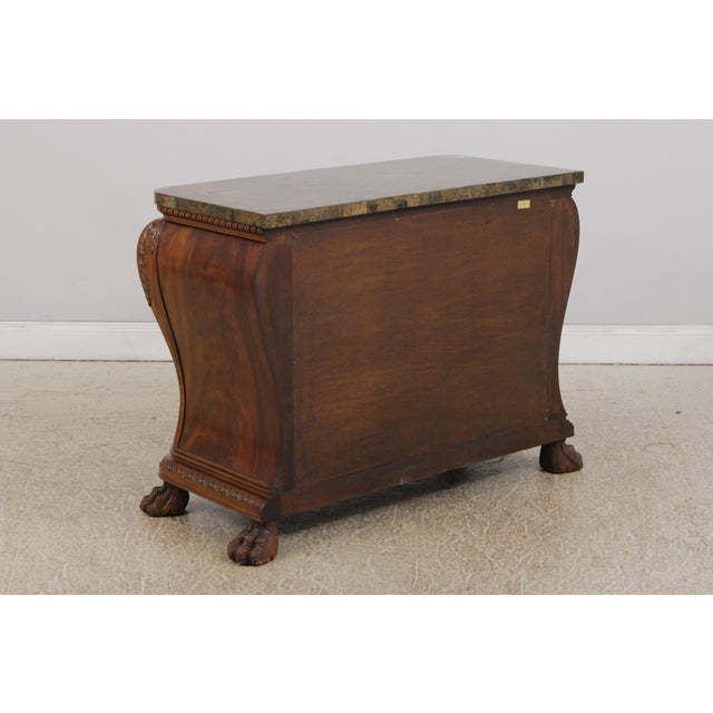 Maitland Smith Flame Mahogany Marble Top Bombe Dresser For Sale - Image 16 of 18