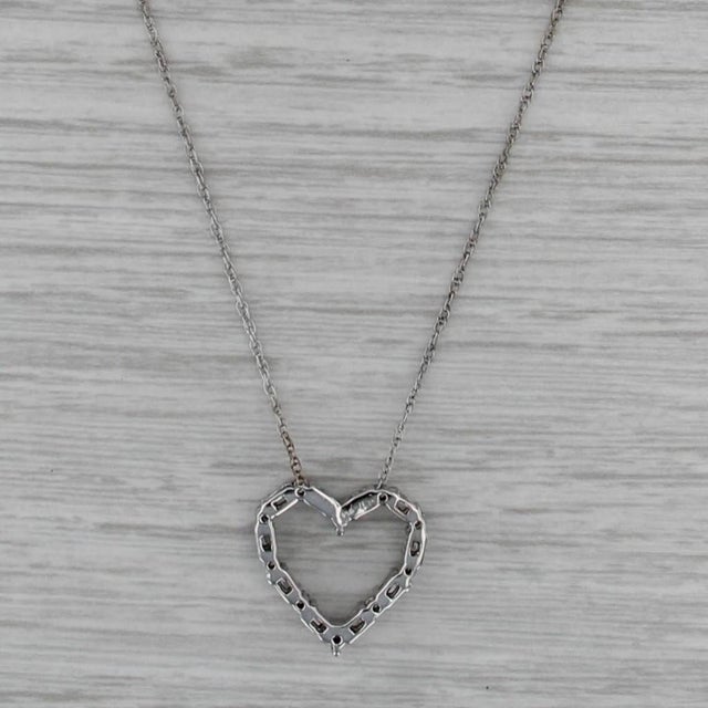 0.23ctw Diamond Open Heart Pendant Necklace 14k White Gold 18.25" Rope Chain For Sale - Image 4 of 6