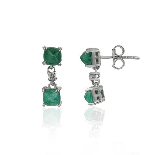 Not Yet Made - Made To Order Elegant Emerald and Diamond Dangle Drop Earrings in Sterling Silver, A Pair For Sale - Image 5 of 11