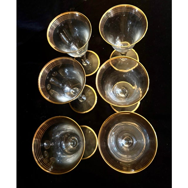Mid 20th Century Gold Trim Optical Paneled Goblets - Set of Six For Sale - Image 6 of 12
