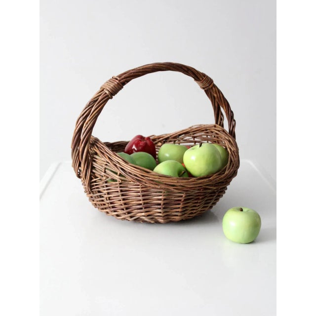 Vintage Wicker Harvest Basket For Sale - Image 10 of 12