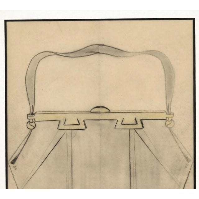 Original matted 1930’s Art Deco pocketbook fashion design drawing on translucent drawing paper by haute couture French...