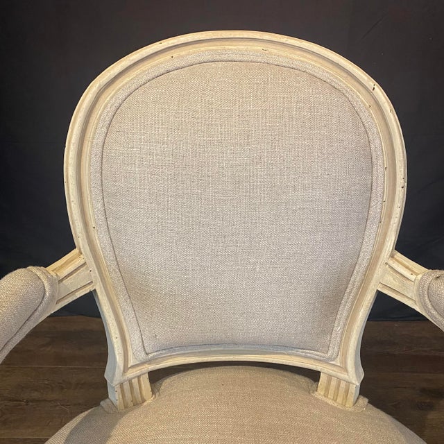 Mid 19th Century 19th Century French Louis XVI Painted Neoclassical Fauteuil Armchairs -a Pair For Sale - Image 5 of 11