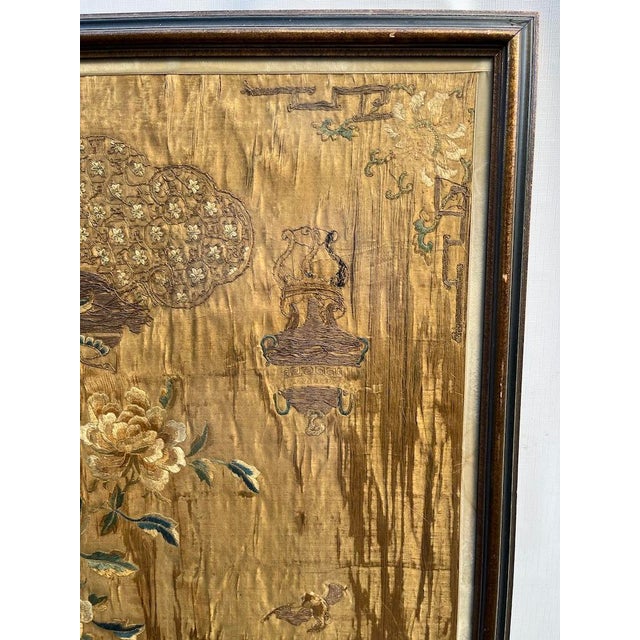 Antique Chinese Silk Embroidery Panels Framed For Sale - Image 4 of 14