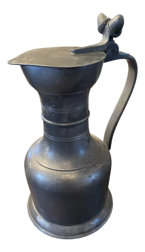 18th Century French Pewter Tappit Hen Measure Lidded Tankard with Acorn Thumb Piece