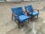 Wood Modern Mid Century Style Lounge Chairs Solid Walnut Frames/Blue Chenille For Sale - Image 7 of 8