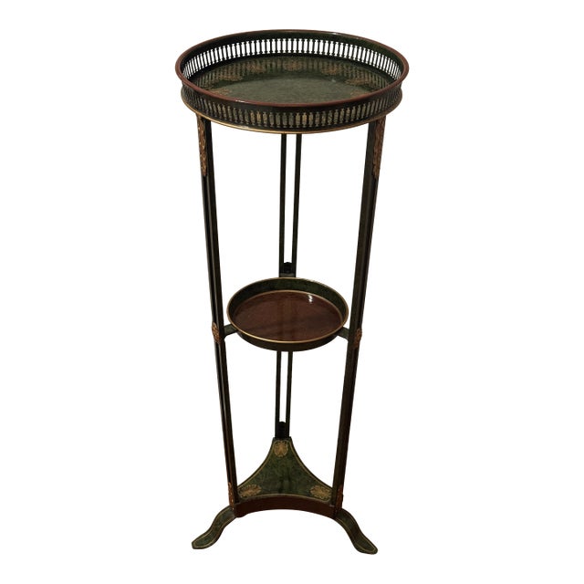 Vintage Toile Round Metal 3-Tier Italian Accent Table For Sale
