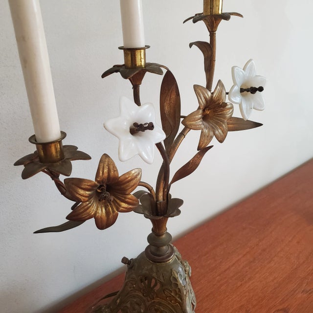 Gold 1920s French Bronze Neo-Gothic Candelabra For Sale - Image 8 of 10