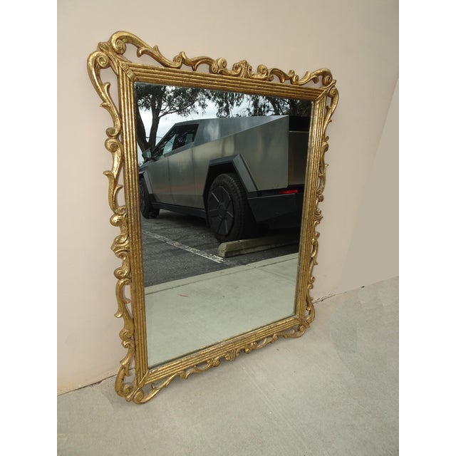 French Provincial 41" High Antique French Provincial Gold Gilt Wall Mantle Mirror W Scrolls For Sale - Image 3 of 12