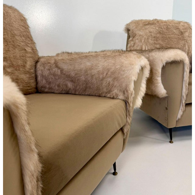 Italian Lounge Chairs in Velvet and Faux Fur Fabric, 1950s, Set of 2 For Sale - Image 9 of 13