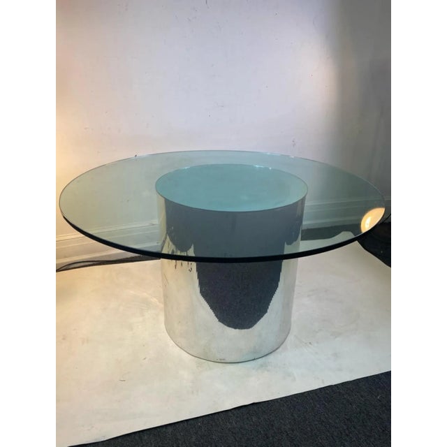 Modern 1970s Italian Modern Mirrored & Glass Cylinder Dining Table For Sale - Image 3 of 9