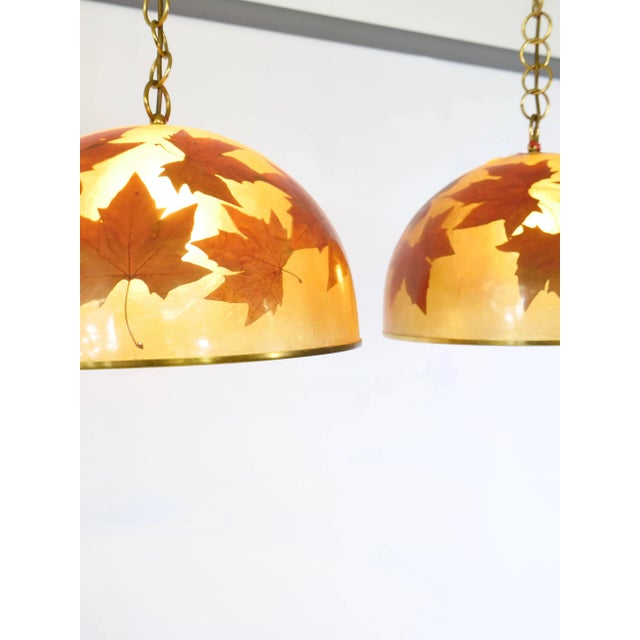 Metal Italian Resin Design Hanging Lamps Leaves, 1980s, Set of 2 For Sale - Image 7 of 18