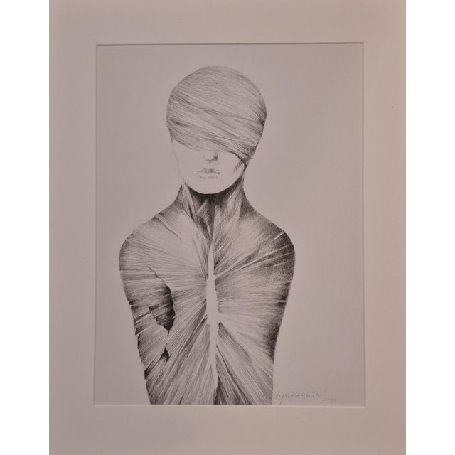Faces - contemporary portrait: original ink drawing on paper by rafał kolinski a haunting study of human fragility. This...