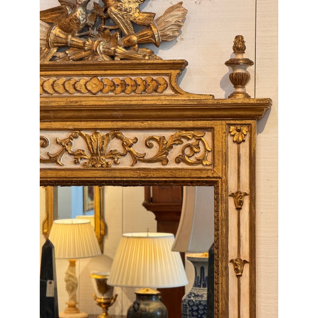 1950s Louis XVI Style LaBarge Mirror With Gilded Crest For Sale - Image 6 of 9