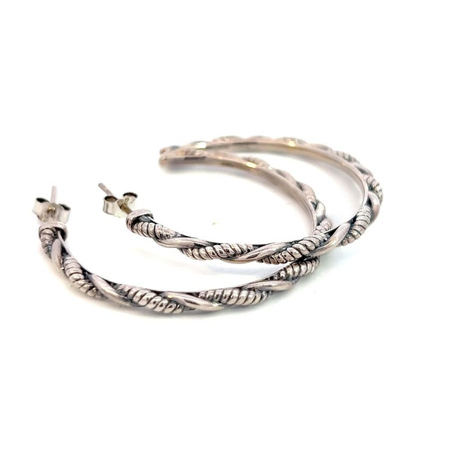 1990s Pair of John Hardy Estate "Jai" Hoop Earrings 1.75" Silver For Sale - Image 9 of 10