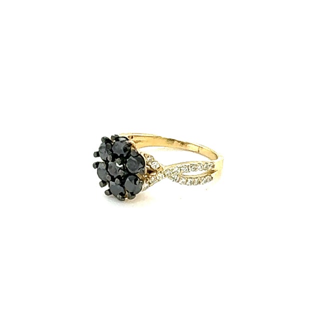 Metal 1.70 Carat Black Diamond Yellow Gold Cocktail Ring Size 6.5 For Sale - Image 7 of 11