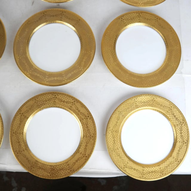Gilt Encrusted Salad or Dessert Plates, Antique Custom Ordered English C 1910 - Set of 16 For Sale In West Palm - Image 6 of 7
