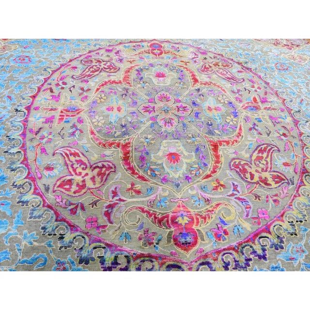Textile Oversized Sari Silk and Textured Wool Colorful Maharaja Hand Knotted Oriental Rug For Sale - Image 7 of 13