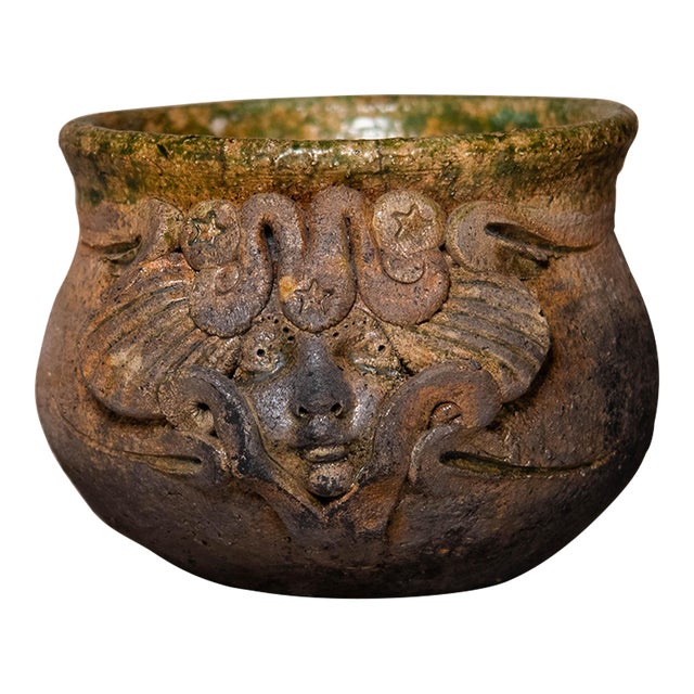 Vintage Studio Pottery Ceramic Bowl With Ethereal Face Signed by Artist Maria For Sale